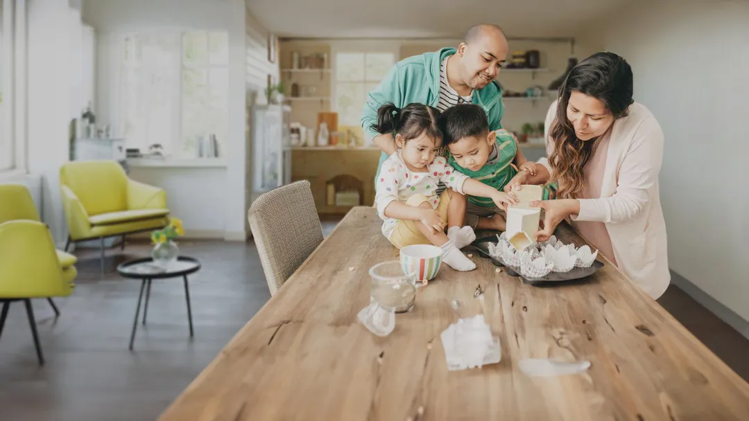 mother and father with kids