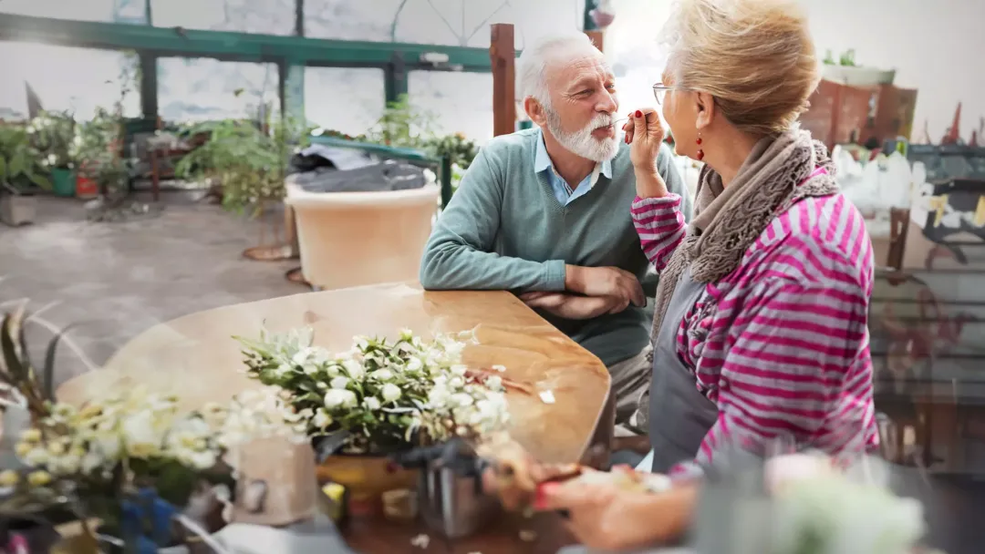 older couple looking at each other