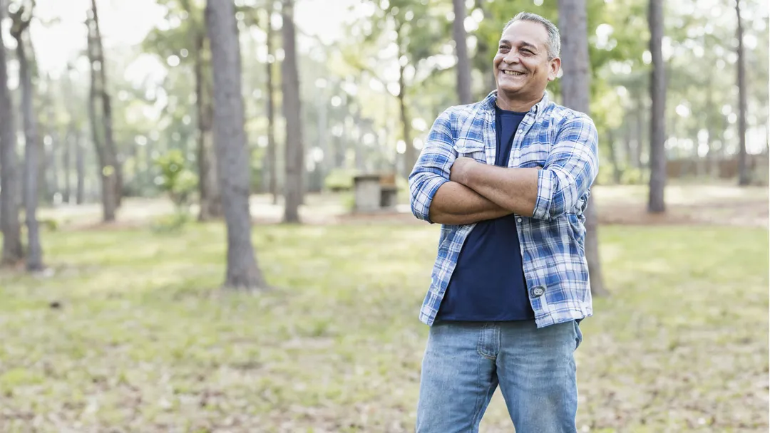 Man alone in the woods