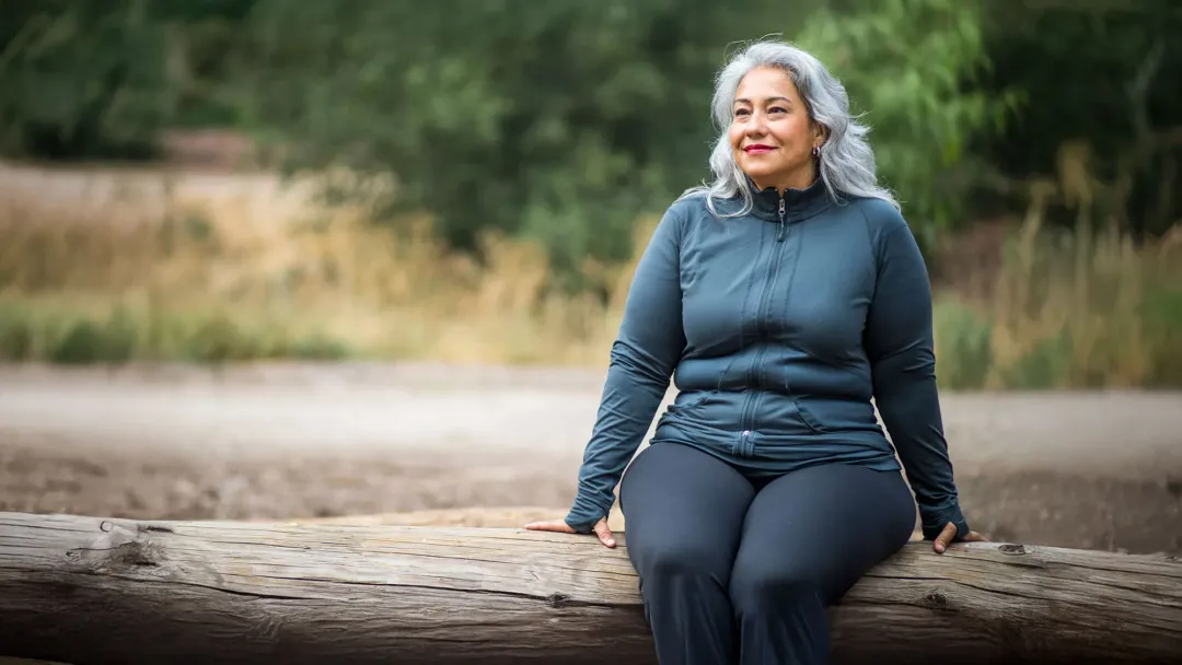 a woman seating outdoors