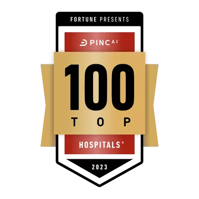 Fortune Presents PINC AI 100 Top Hospitals 2023 logo.
