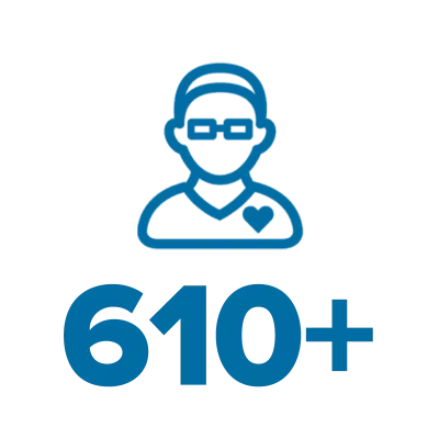 an illustrated icon of a person with a heart on their shirt and the number 610+