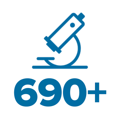 an icon of a microscope and the number 690+