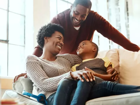 family on couch