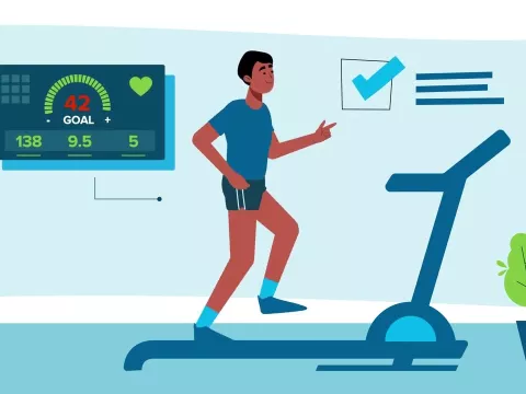 a thumbnail of a video showing an illustration of a person running on a treadmill