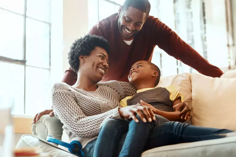 family on couch