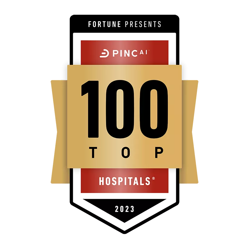 Fortune Presents PINC AI 100 Top Hospitals 2023 logo.