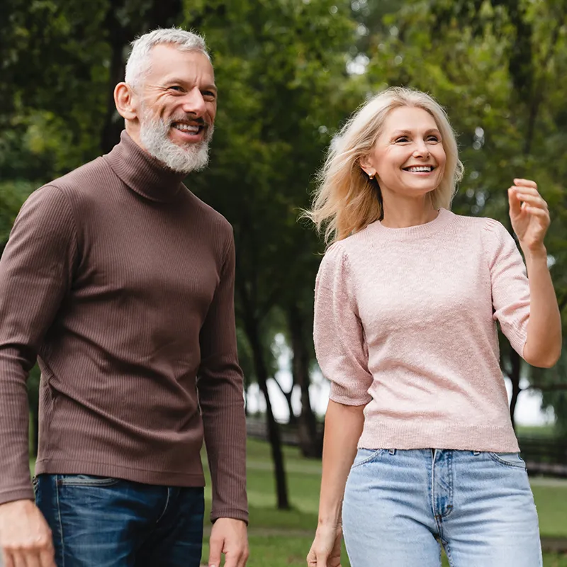 happy couple walking