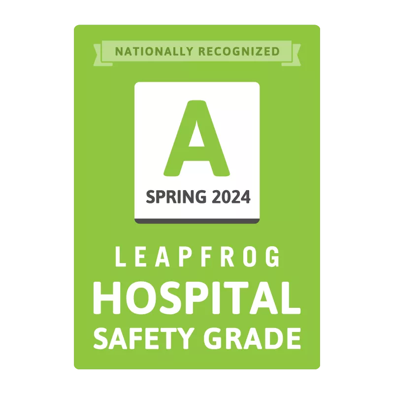 Leapfrog A Grade Hospital Safety Grade Spring 2024 logo.