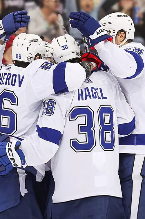 Tampa Bay Lightning hockey players celebrating on rink